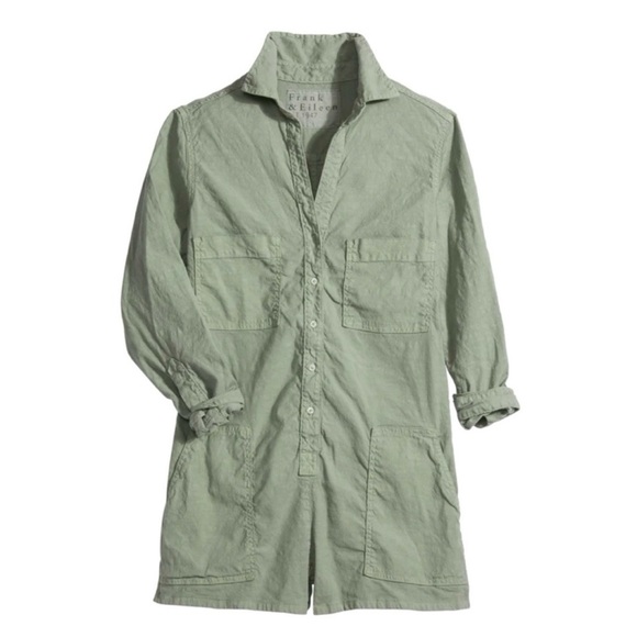 Frank & Eileen Ireland Playsuit Romper Small Green Cotton Linen Minimalist Chic - Picture 5 of 15